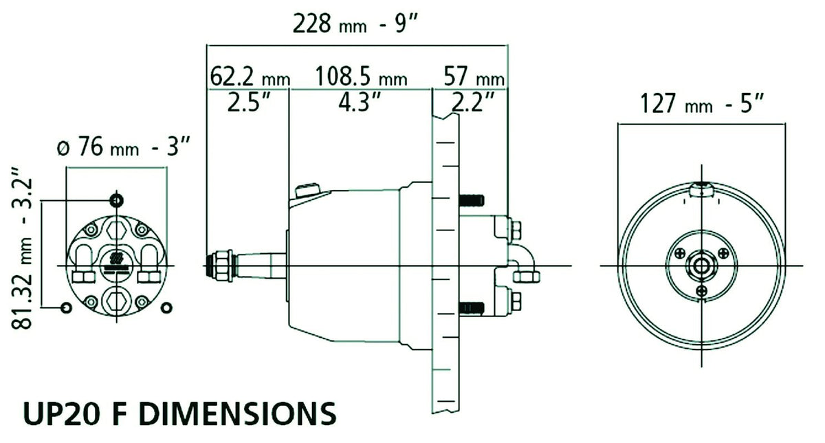 Detalje af Ultraflex ratpumpe med mål og specifikationer